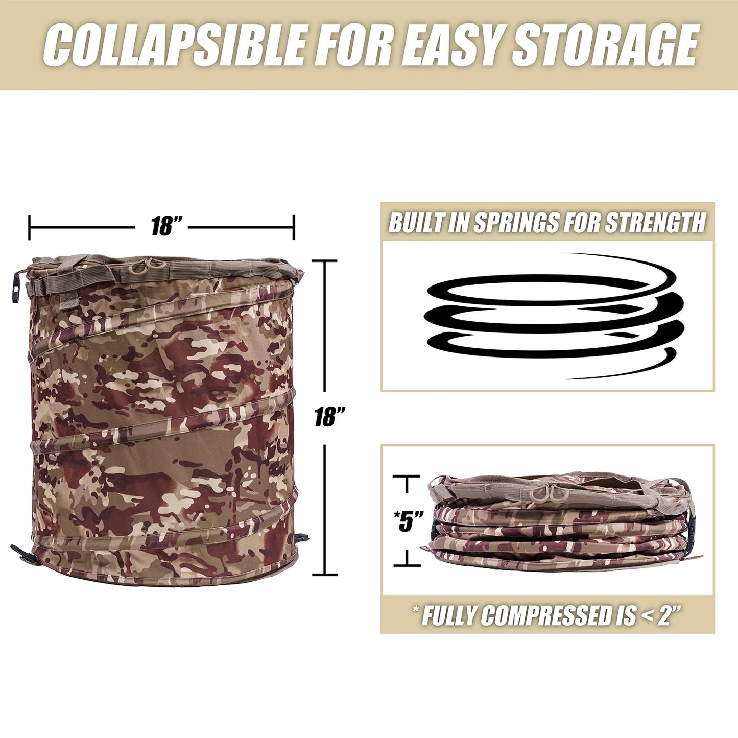 Offgrid Collapsible Trash Can – Pop-Up Reusable Outdoor Storage Bin for Camping, Travel, RVs, Hunting & Fishing – Camouflage Heavy-Duty Design