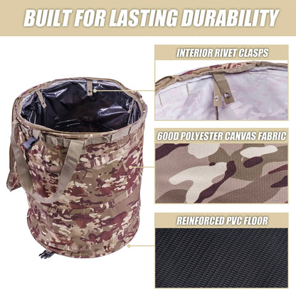 Offgrid Collapsible Trash Can – Pop-Up Reusable Outdoor Storage Bin for Camping, Travel, RVs, Hunting & Fishing – Camouflage Heavy-Duty Design